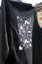 Sweatshirt unisexe noir Patrimoine minier suspendu, illustration blanche du patrimoine minier au dos